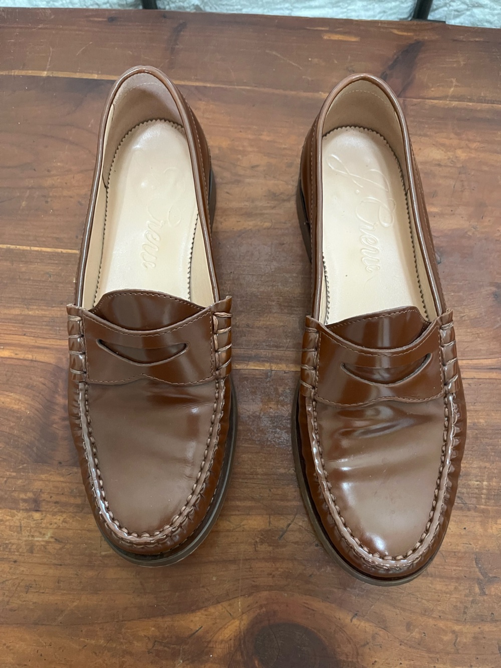 J. Crew Winona Brown Patent Leather Penny Loafers Size 8 Classic Preppy - Picture 6 of 7